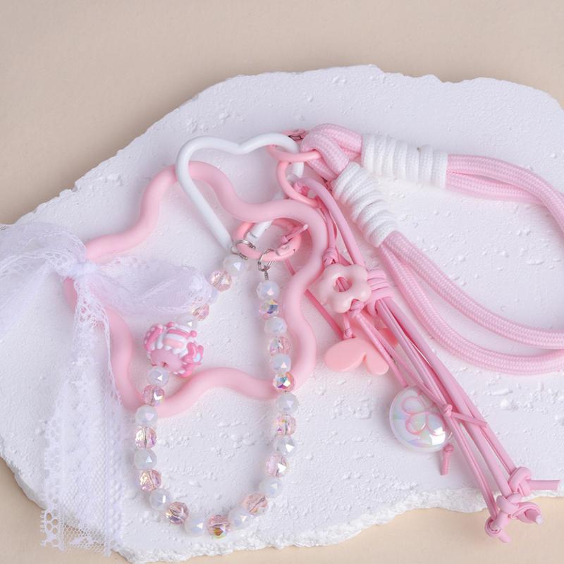 Sweet Girl Summer Dopamine Beaded Keychain Fresh Colour Versatile Ribbon Tassels Backpack Pendant Gift