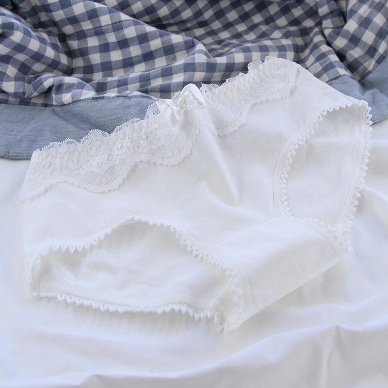 

Японское кружево Хлопок Сладкие трусики - Женское милое и сексуальное нижнее белье L or One Size белый