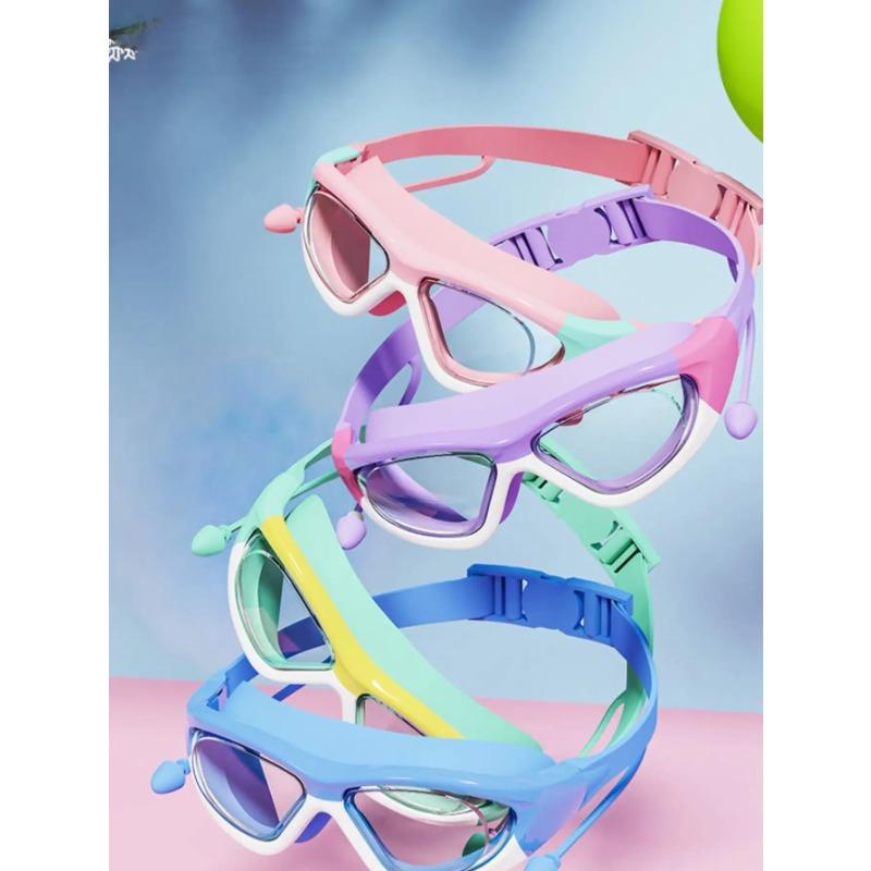 Ochelari de înot pentru copii de înaltă definiție, impermeabili și anti-ceață, cu ramă mare, ochelari convenienți, dopuri de urechi conectate cu silicon