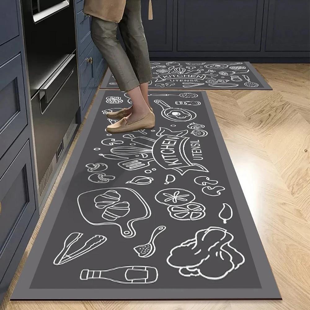 1/2pcs Kitchen Floor Mat, Anti-Slip And Absorbent Foot Mat, Long Strip Carpet, Modern Style Home Decoration Carpet