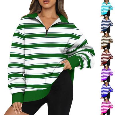 Γυναικείο Φούτερ Μοντέρνο Μακρυμάνικο Ριγέ με Εκτύπωση Φούτερ Τοπ με Μισό Φερμουάρ