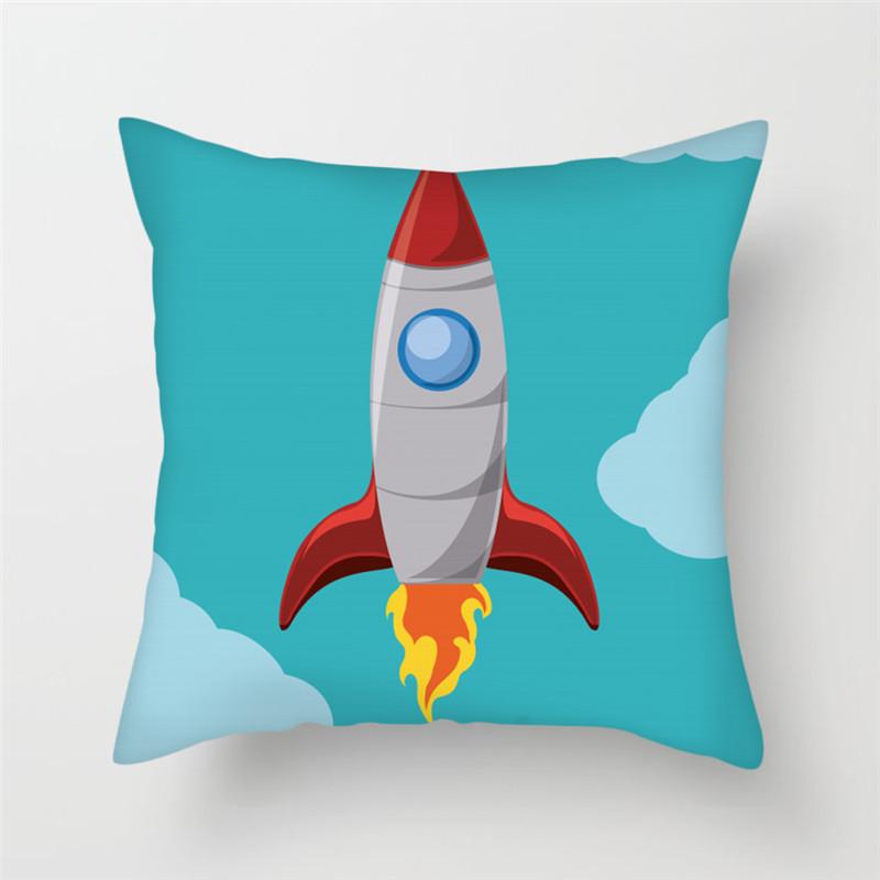 Cartoon Astronaut Rocket Spaceship Sofa Home Bedroom Decoration Pillowcase Kids Room Space Theme Cushion Cover