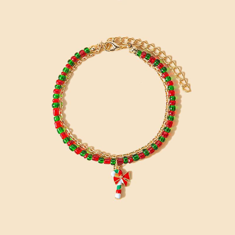 European-American Style Handmade Colorblock Beaded Bracelet with Cartoon Christmas Tree