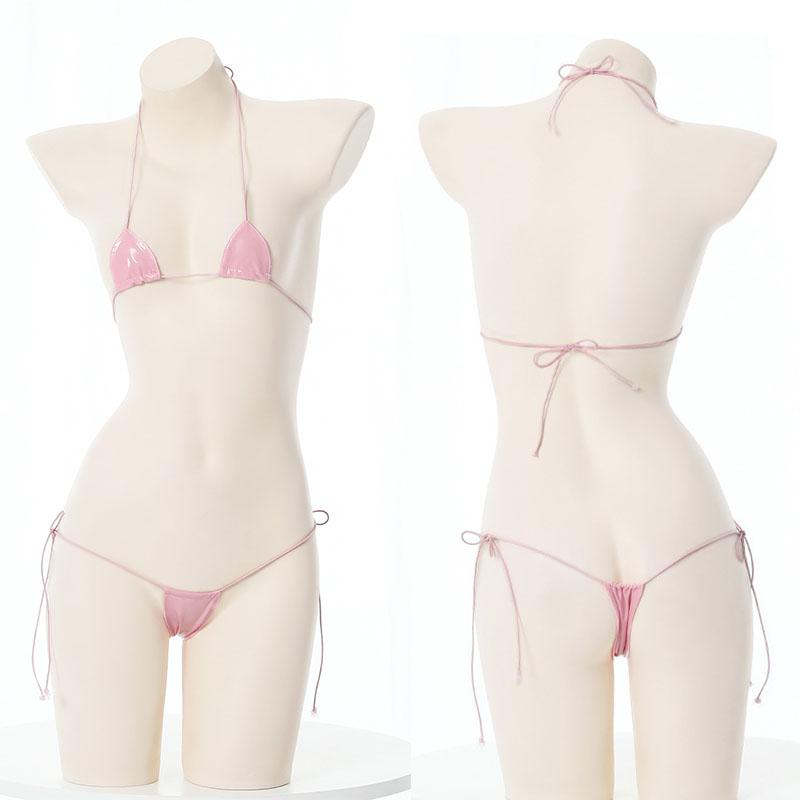 Sexy Micro Bikini Women Glossy PU Lingerie Erotic V-shaped Bodysuit Mini Underwear Cosplay Outfit