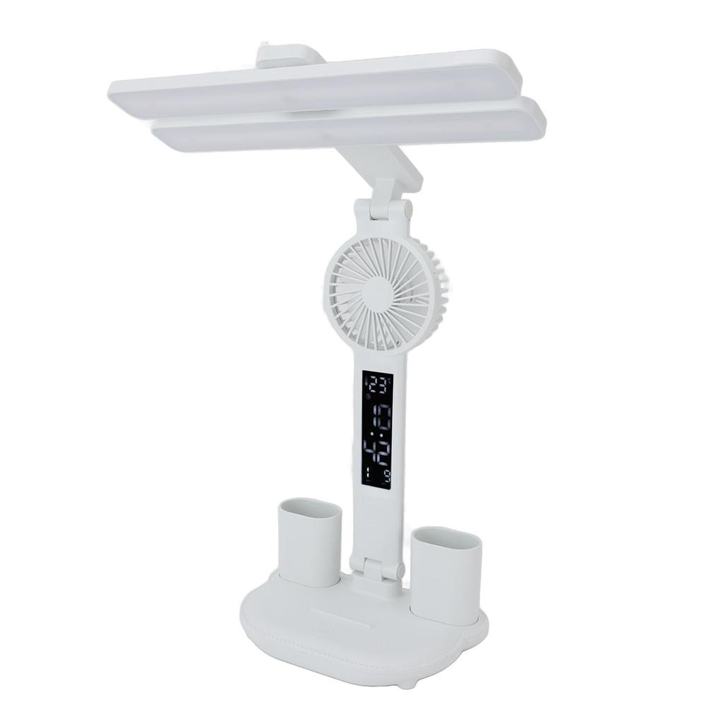 LED Desk Lamp with Fan Pen Holder Temperature Clock Date Stepless Dimming Lighting Adjustable