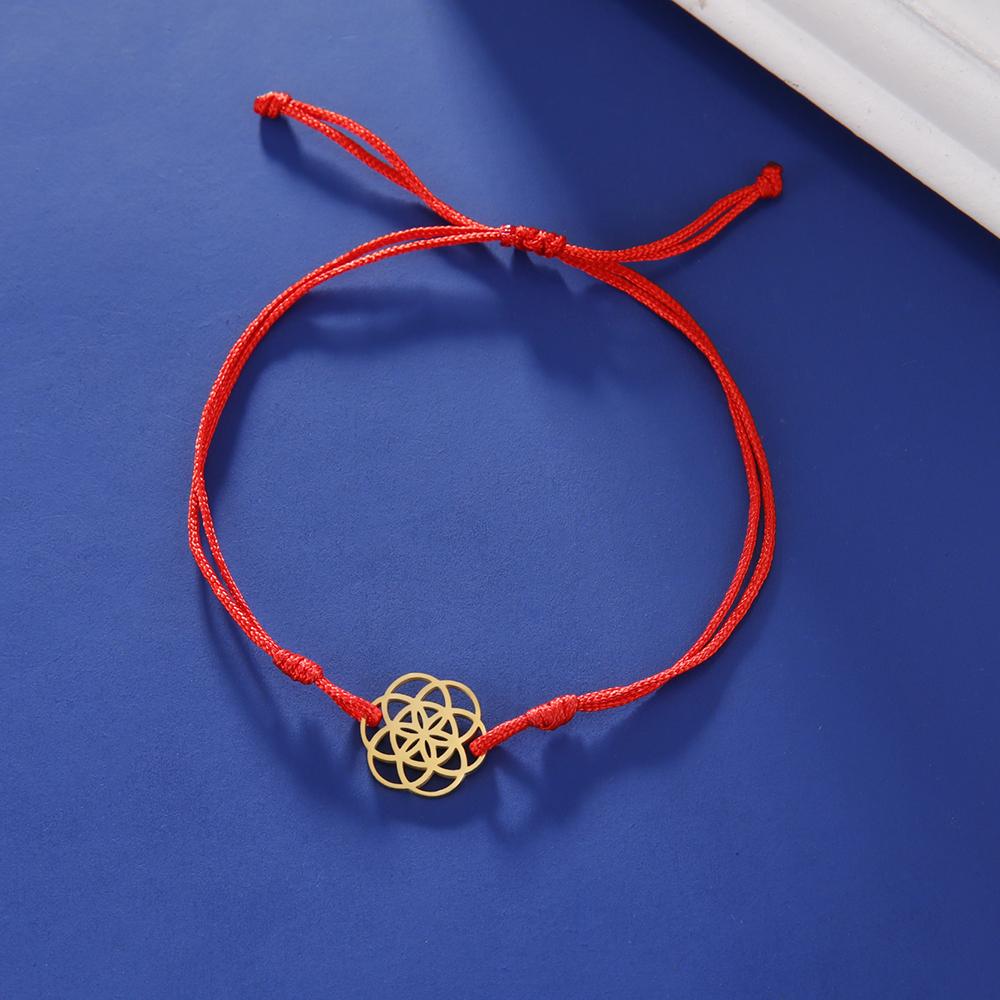 Dawapara Flower of Life Metatron Cube Bracelet for Women Men Adjustable Rope Chain Stainless Steel Charm Bracelet Couple Jewelry