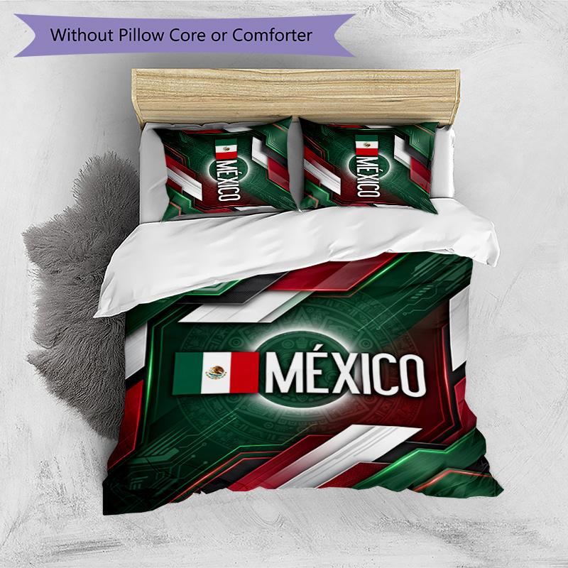Mexico footbal Printed Bedding 3 Piece Set Cozy Breathable Bed Cover Set as Housewarming Holiday Gift
