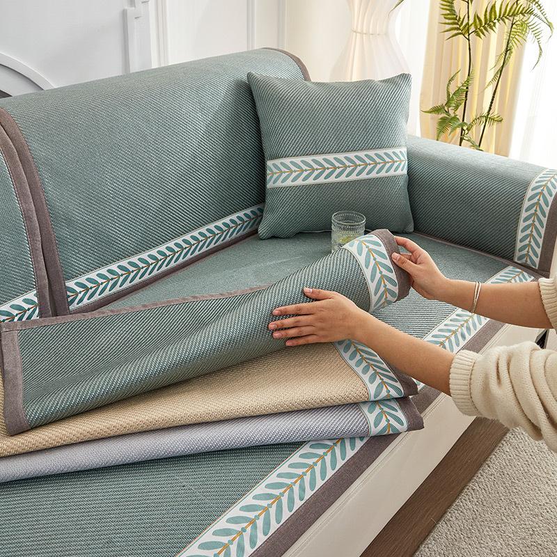 Wormwood Ice Vine Sofa Cushion Summer Summer Ice Silk Mat Non-Slip Seat Cushion Solid Color Leather Sofa Cover Cloth Towel
