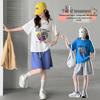2026 New Style Girls' Cartoon T-shirt & Shorts Set – Trendy, Loose-Fit Activewear for Older Children