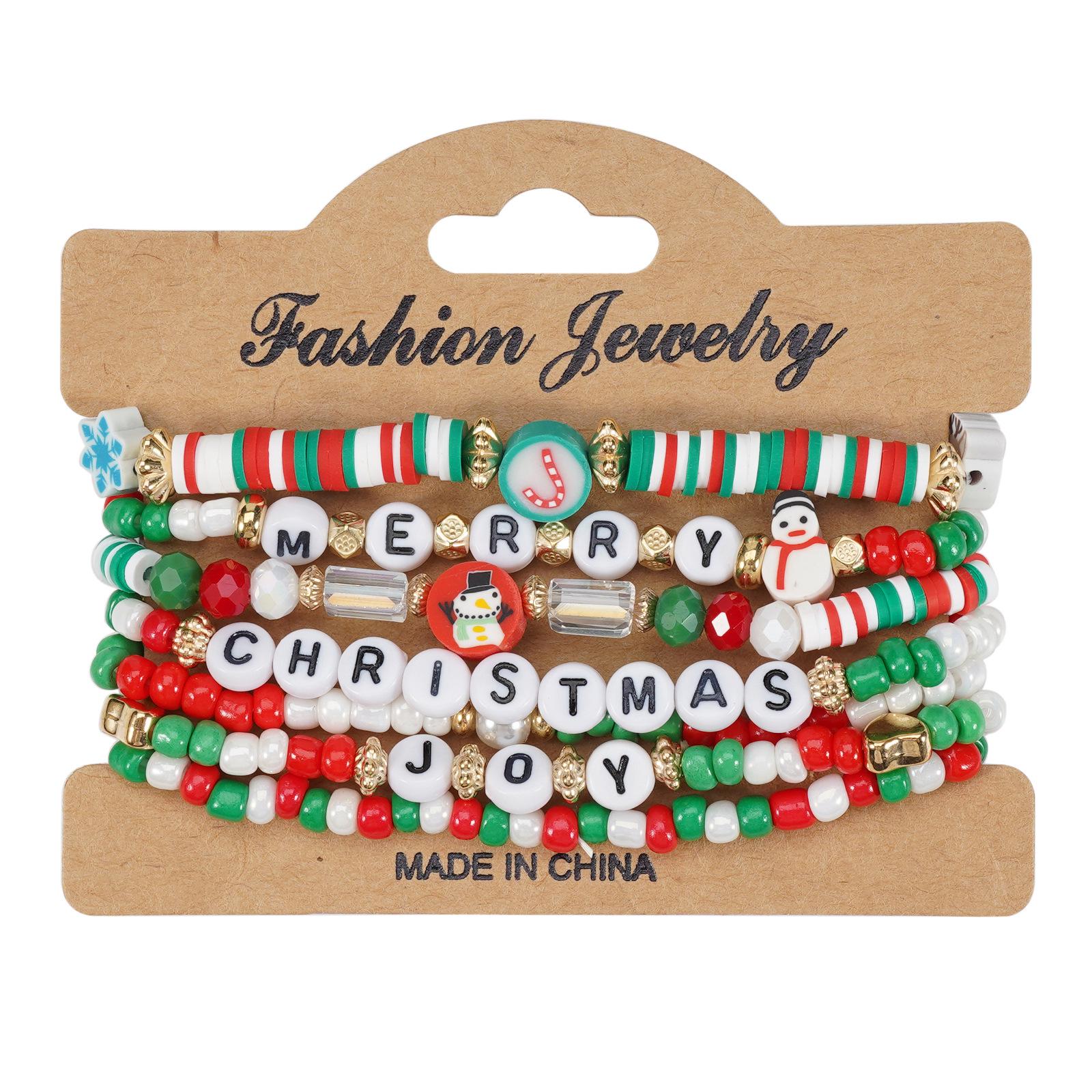 

Christmas Cartoon Snowman Bracelet with Seed Beads and Polymer Clay Bells