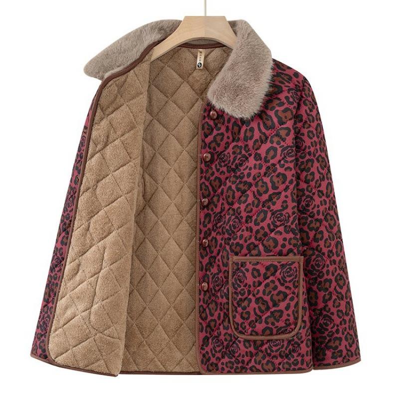 Winter clothing fleece thickened jacket new women's autumn and winter floral lapel thermal top jacket