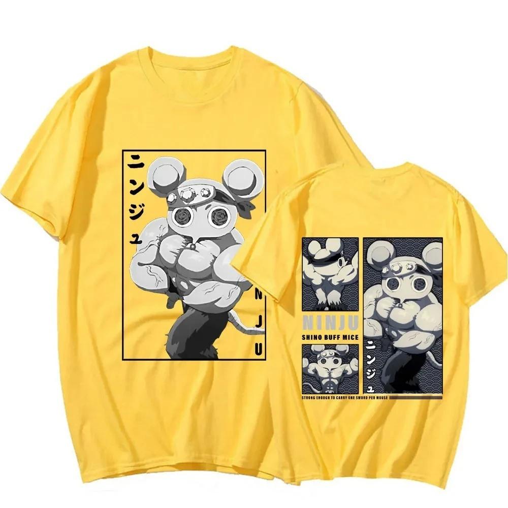 Large Cotton Men's Muscle Ninja Mouse Muki Gym Mouse Meme Printed T-shirt Anime Devil Killer Pattern Printed Casual T-shirt