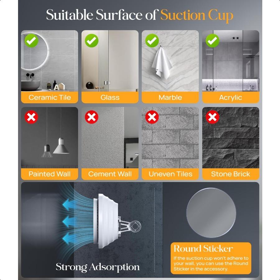 Heated Shaving Mirror for Shower Fogl with Light Rechargeable Battery and Adjustable Brightn Suction Cup and Razor Holder Remov