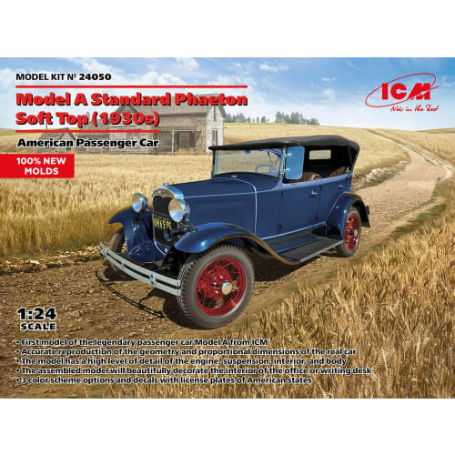 ICM 1/24 Scale Ford Model A Phaeton Soft Top (1930s) Plastic Model Kit 24050
