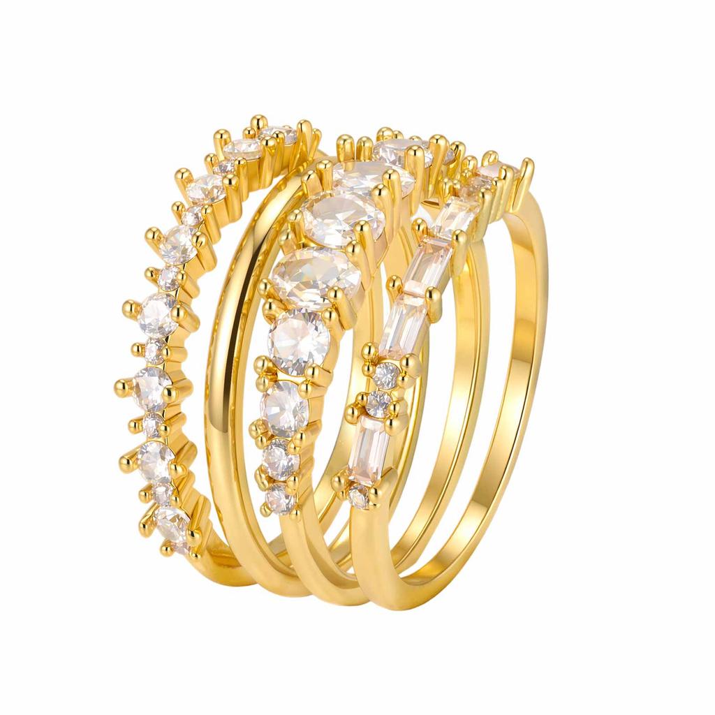 4 PCS Ring Set Gold Plated Cubic Zirconia Stackable Eternity Rings for Multiple Fingers Jewelry Non-Tarnish