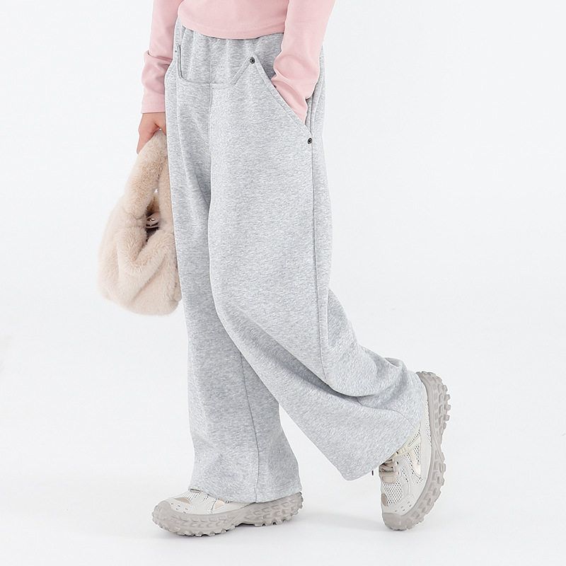 Girls' Sports Pants, Spring and Autumn Children's Clothing, Loose Wide-Leg Pants for Kids, Casual Solid Color Mid-Waist Pants for Older Children