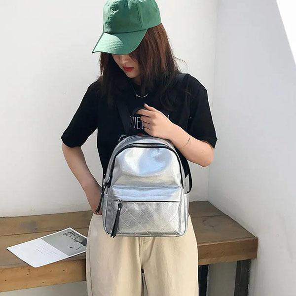 Damski Wielofunkcyjny Miękki Plecak PU Wszechstronna Uliczna Torba z Jasną Powierzchnią Jednokolorowa Casualowa Torba na Jedno Ramię