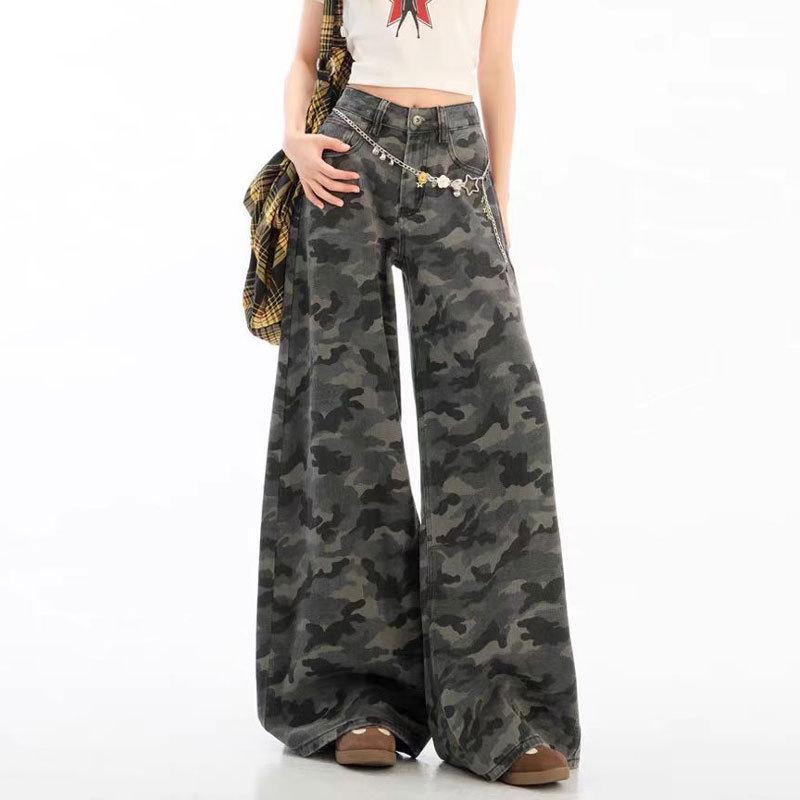 

Джинсы камуфляжной расцветки с высокой посадкой и широкими штанинами для миниатюрных женщин - Поднимающие бедра, стройнящие брюки в пол для лета. 4XL камуфляжный