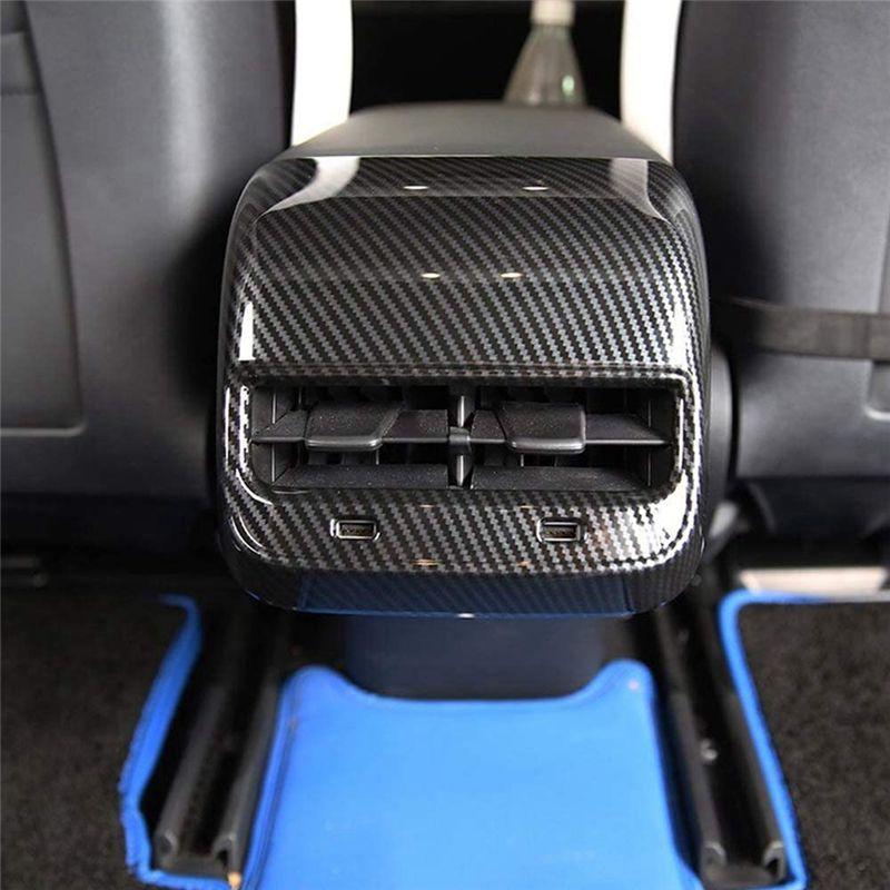 Authentic For Tesla Model 3 Model Y 2017- Interior Car Rear Air Condition Vent Outlet Cover Trim, Carbon Fiber Pattern