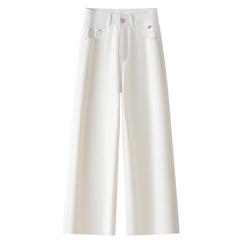 

Женские белые джинсы с высокой посадкой и широкими штанинами, весенние укороченные - маленького размера, свободного кроя XL грязно-белый