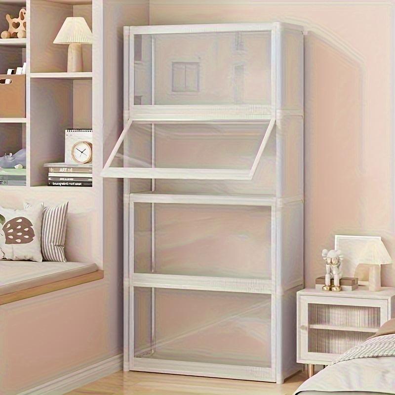 Clear Plastic Multi-Tier Storage Cabinet | Dustproof Floor-Standing Organizer with Transparent Shelves, Classic Style for Bedroom, Wardrobe, Office