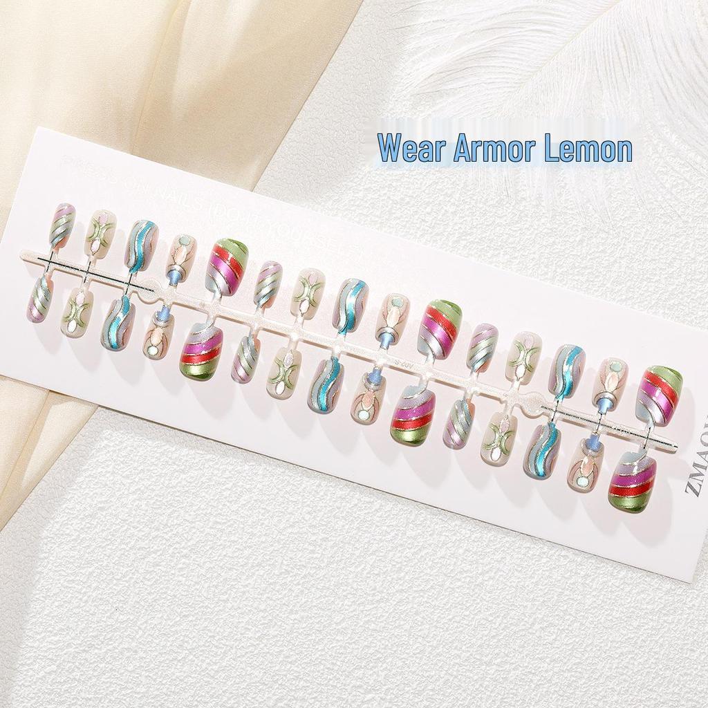 Nail Art Gilded Cat's Eye Blush Tips - 30-Piece Set, Handmade & Ready-to-Wear In XS/S/M