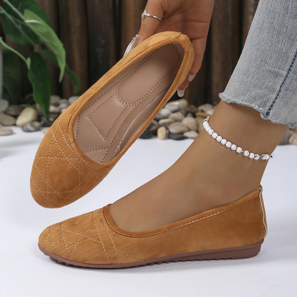 Mode Damen Ballerinas Einfarbig Bequeme Sneaker Damen Lässig Runde Zehenpartie Flache Slipper Damen Wildleder Elegant Weiche Sohle Mama Schuhe