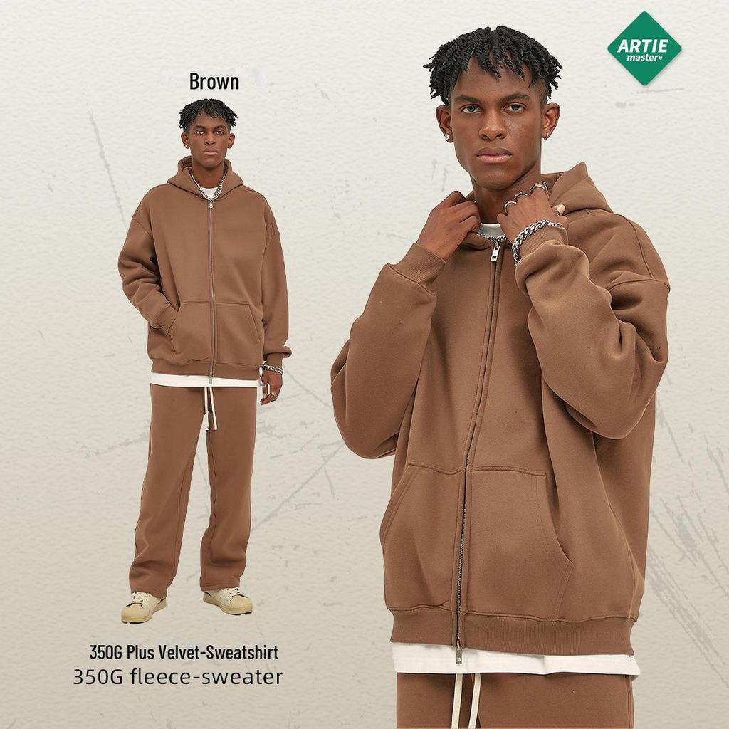 ARTIE Men's 2024 Velvet-Lined Double-Zip Hooded Sweatshirt: Autumn/Winter Loose Fit