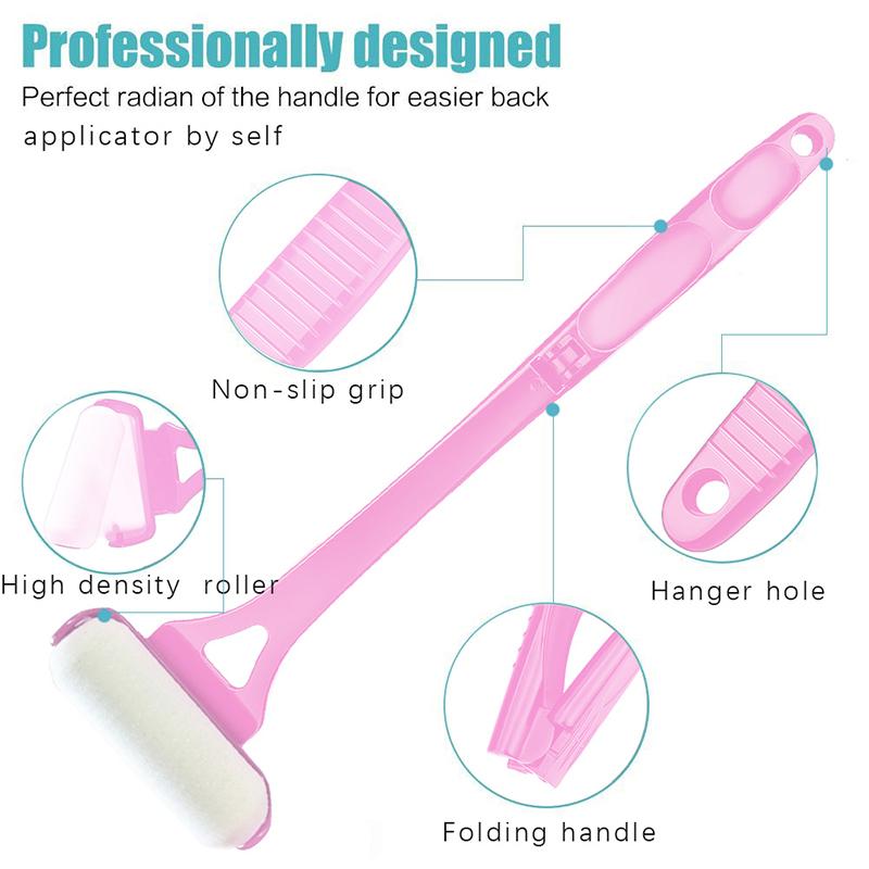 Rosa Lotion Applikator Selbstbräuner Salbe Bräunung Rücken Applikator Stick Tragbar Langer Griff Faltbar Auftragen Rolle