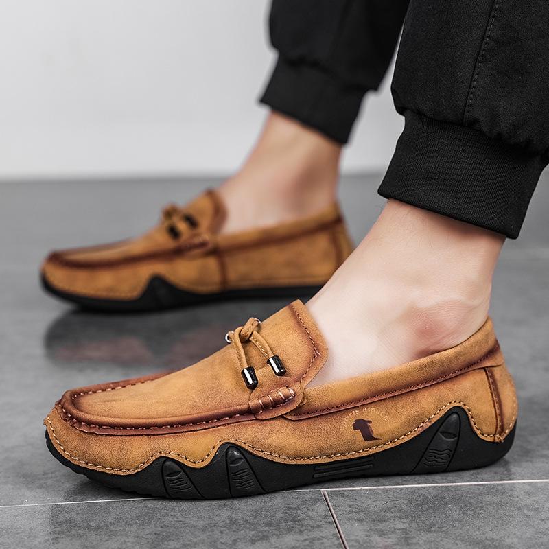 Men's Outdoor Casual Shoes Autumn Retro Foot-fitting Lazy Shoes Low-top Round Head One-pedal Fashionable Men's Leather Shoes
