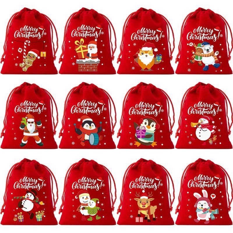 Weihnachts Samtbeutel Weihnachtsgeschenktasche Weihnachts Süßigkeitentasche Weihnachten Kreative Große Kordelzug Süßigkeitentasche Geschenkverpackungsbeutel