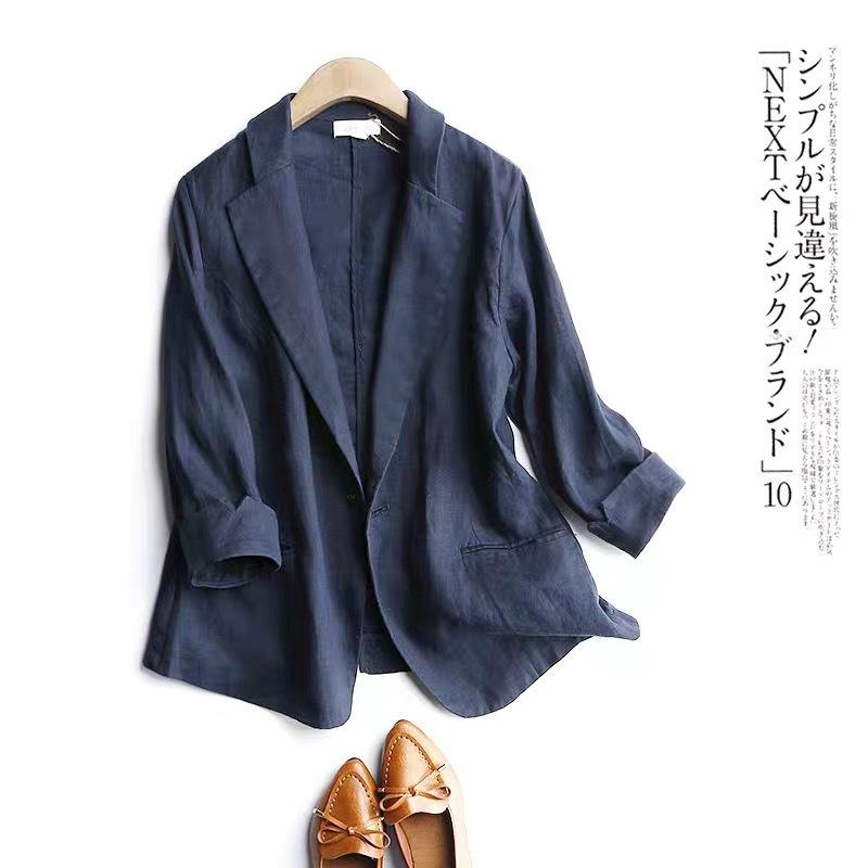 Women's Spring Thin Blazer Cropped Korean Style Retro Long Sleeve Plus Size Tailored Suit Jacket