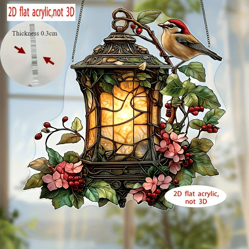 2D flat attractive Robin with lamp cage catcher 2D flat color acrylic pendant for garden, yard and home decoration pendant