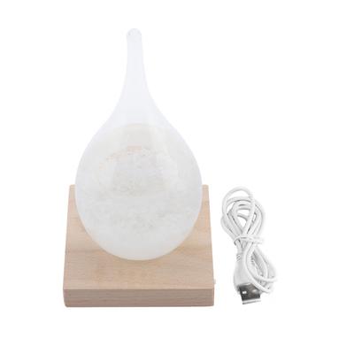 Storm Glass Drop Shaped Storm Bottle Desktop Weather Station Predictor with LED Wooden Base (M)