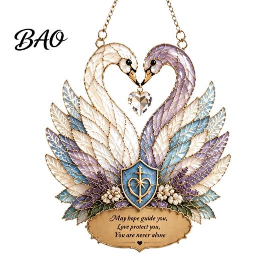 Stained Glass Style Pendant Swan Pendant, Decorative Acrylic Suncatcher for Window Car Garden Patio Sun Catcher And Christmas Tree Ornament, Colorful
