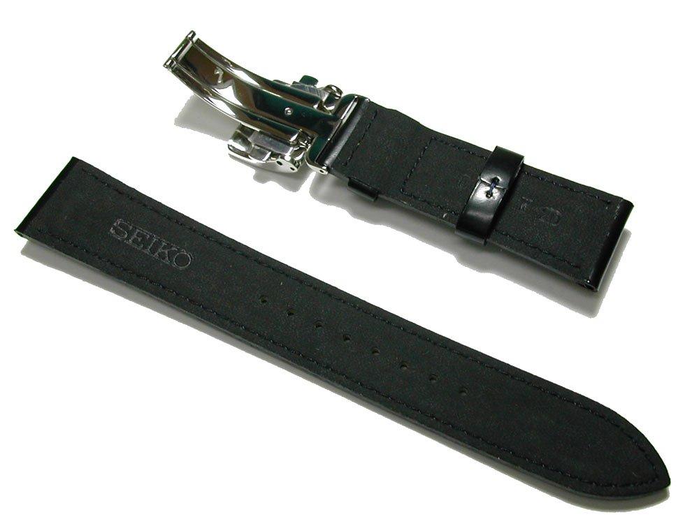 Seiko 20mm Mechanical Watch Band, Genuine Black Calfskin Leather, SARB065, Men's