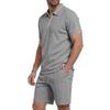 Men's Summer Breathable Waffle Knit Casual Loose Fit Two Piece Set Short Sleeve Polo Shirt with Zipper and Matching Shorts