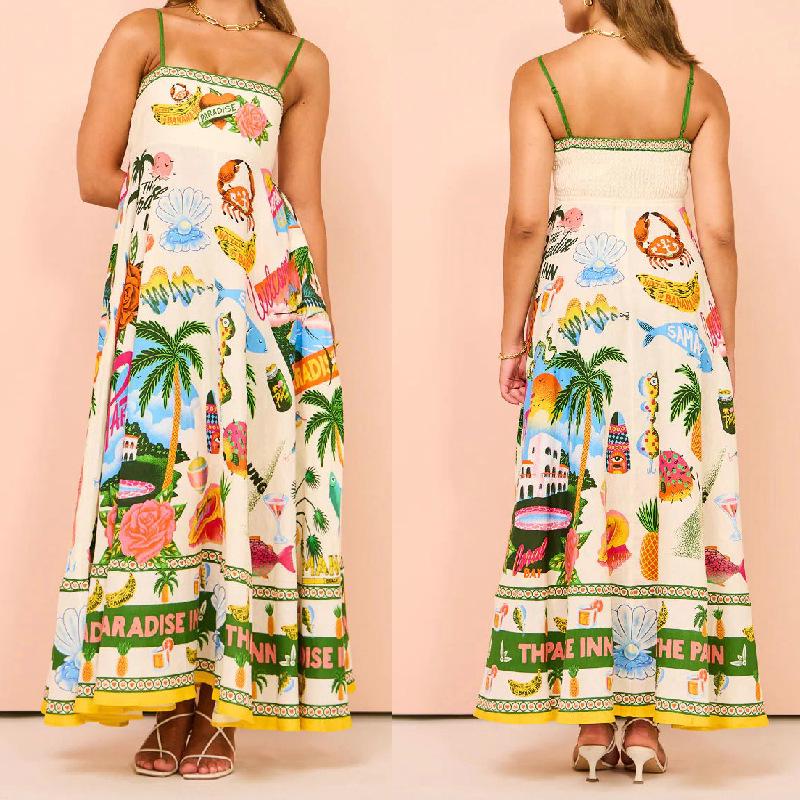 2024 Summer High-Waist Sleeveless Printed Dress for Women