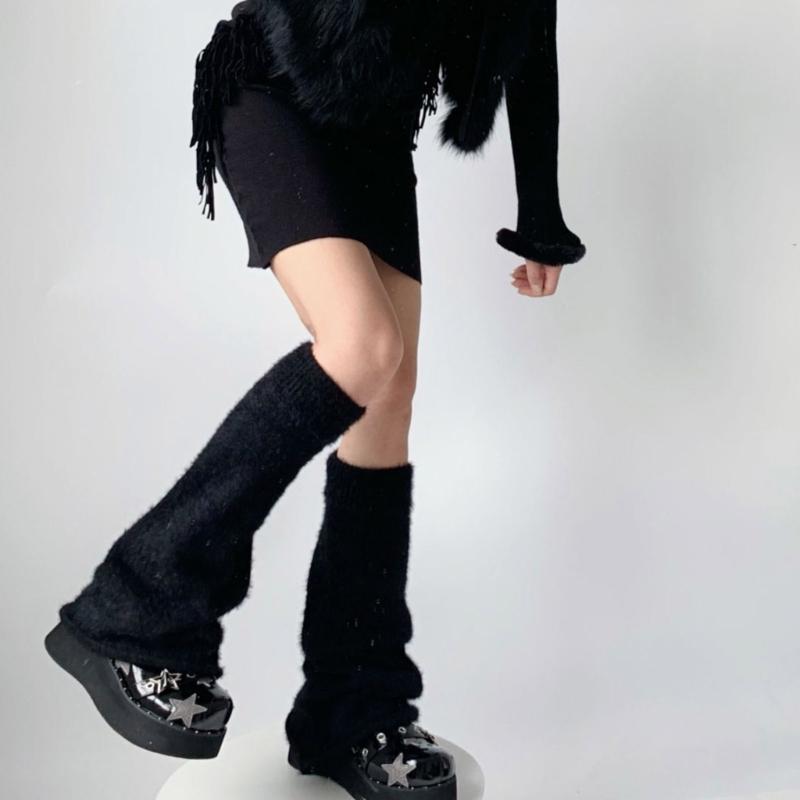 Women Flared Loose Foot Cover Winter Furry Solid Color Leg Warmers Streetwear