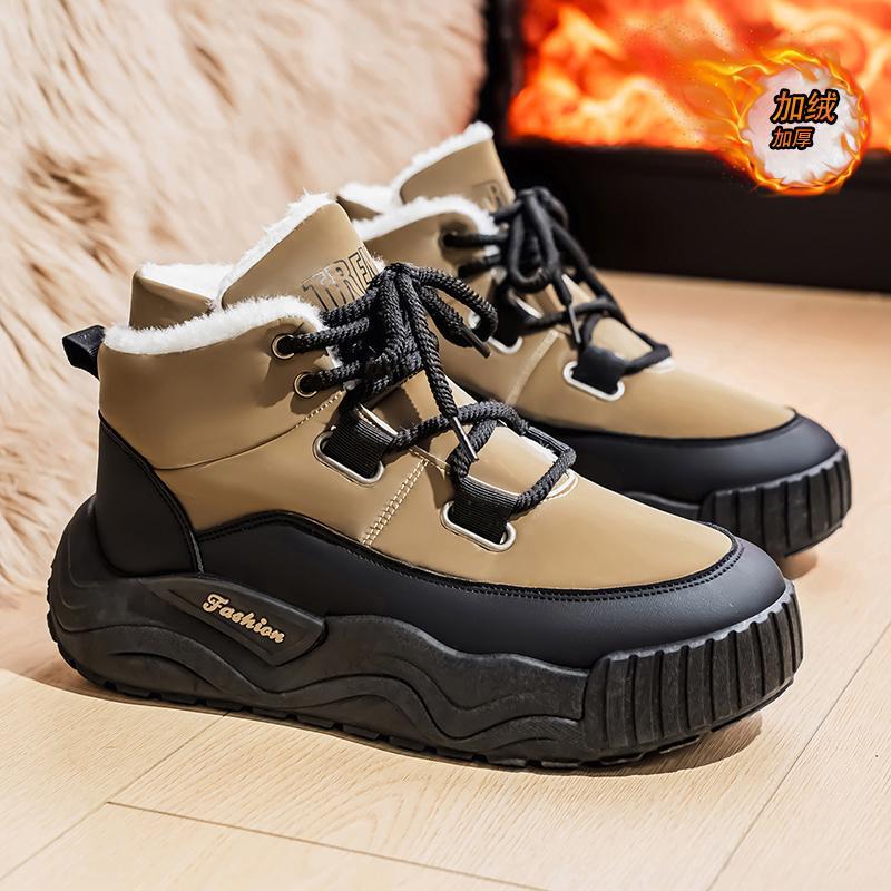 Men s cotton shoes, winter thick-soled high-top fleece warm snow boots, winter fleece outdoor combat boots men 39 чёрный