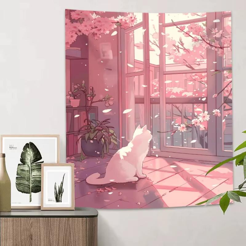 Romantic Cherry Blossom Scene Tapestry, Wall Hanging For Bedroom Office Dormitory Party Home Decor Gift