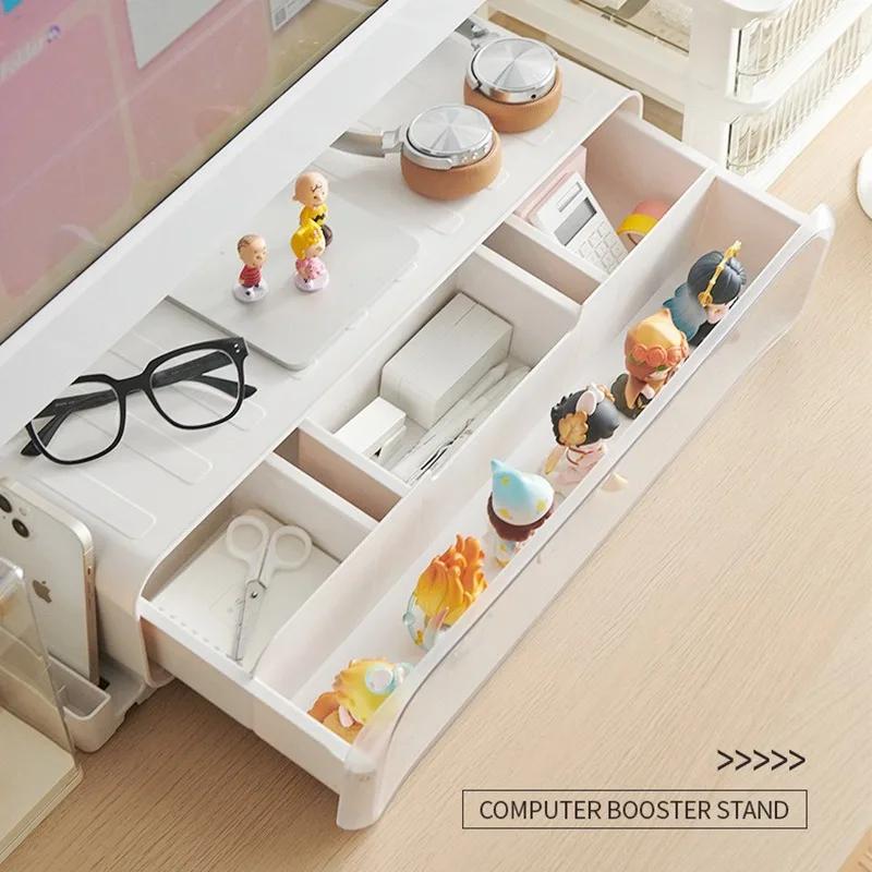 Transparent Desktop Monitor Stand with Display Shelf - Organizes Office Accessories Blind Box Collectibles & Mini Figures Neatly
