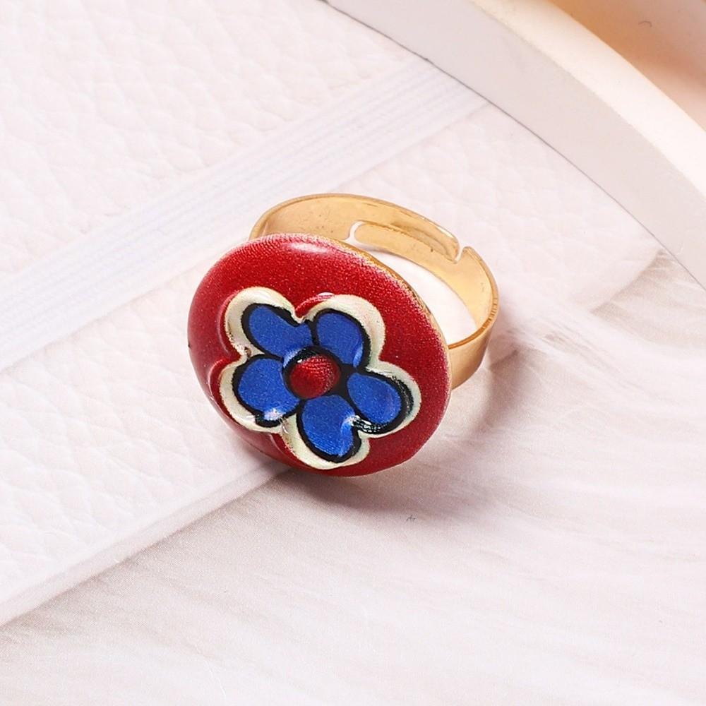 Simple Elegant Drip Oil Ring Round Heart Adjustable Ring Zinc Zinc Alloy Flower Open Ring Date Night
