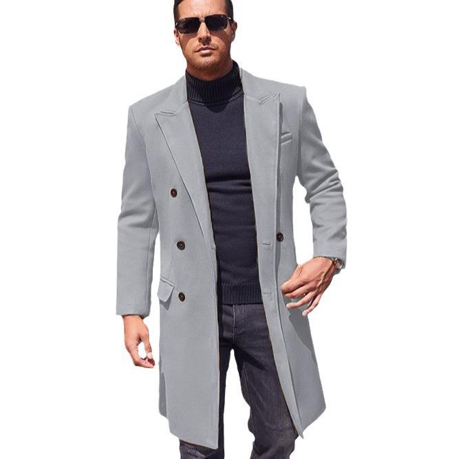Herren Europäischer Stil Zweireihiger Dicke Wollige Lange Jacke, Große Größen, Cross2024 Kollektion