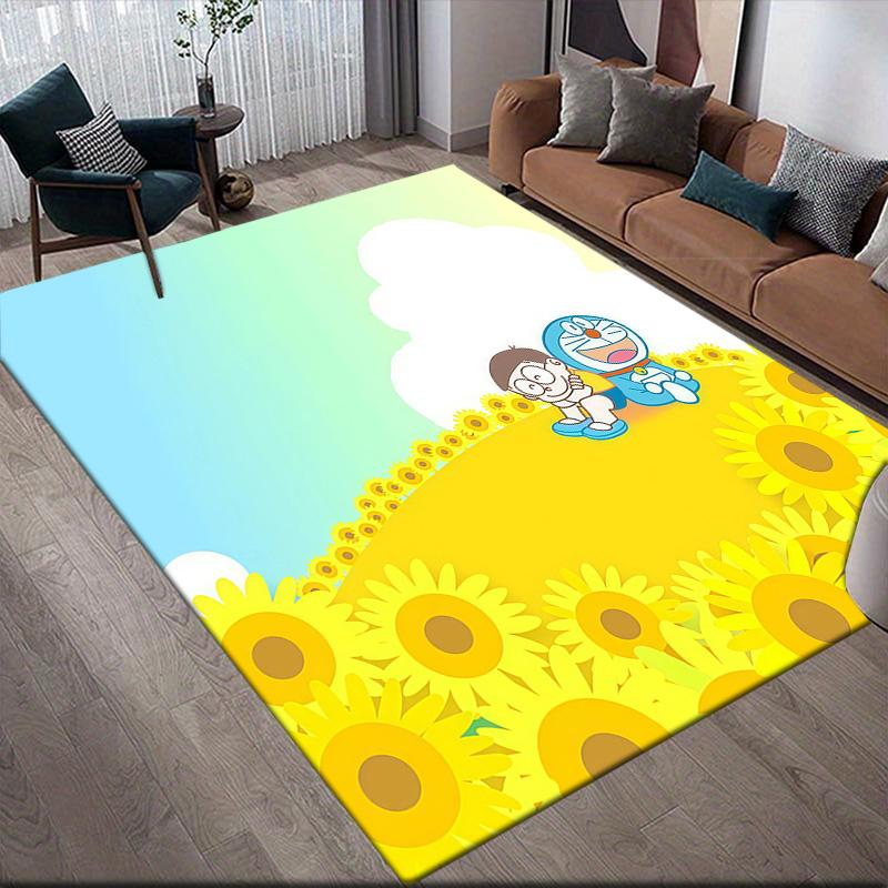 Doraemon4 Flannel Pattern Square Carpet,Area Rug,Carpet Rug for Living Room Bedroom Sofa Playroom Decor,Non-slip Floor Mat