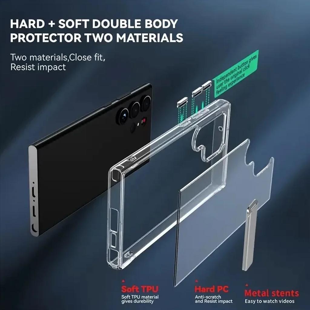 UYUXIO Clear Mobile Phone Stand Case for Samsung Galaxy S26 S25 S24 S23 Ultra Plus 22 Cases with Kickstand Cover with Holder