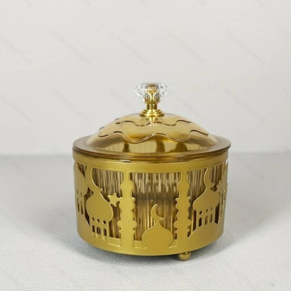 New Metal Material Snacks Tray With Lid Decorative Design Dried Fruit Box Festival Style Party Use Storage Box Islamic Festival