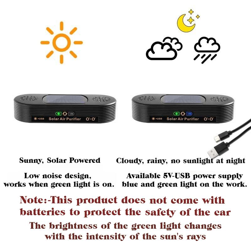 Portable Solar Powered Car Air Purifier No Consumable Filter Removes Odor Smoke and Formaldehyde for Vehicle Household