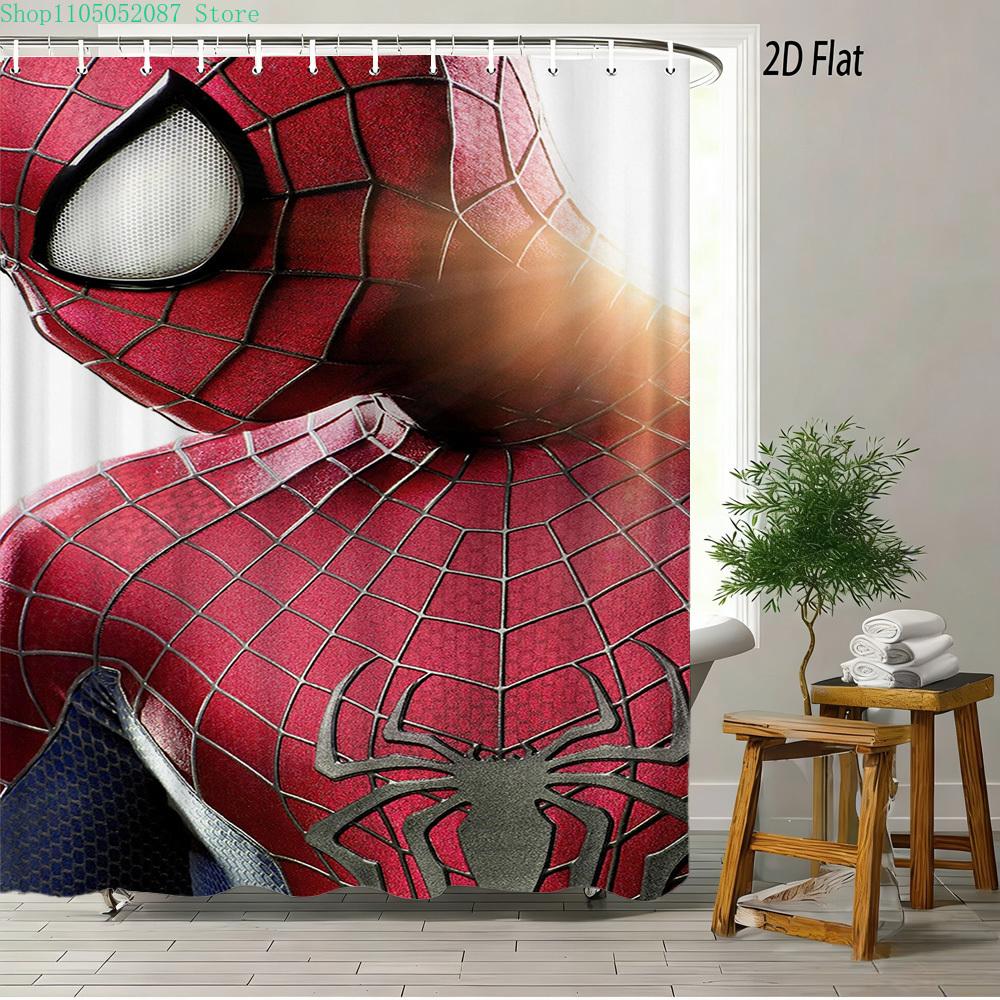 Spider-Man Black Red Gold Suit Waterproof Shower Curtain For Superhero Bathroom Decor