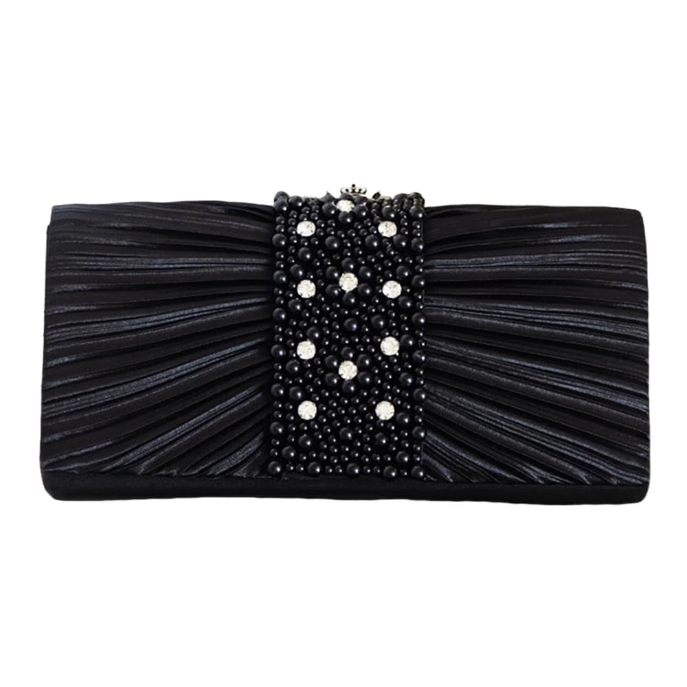 

GRAXIA Cabaret Clutch Bag for Women, Party Bag, Wedding, Reception, Guest, Satin, Beaded, Pearl, Black